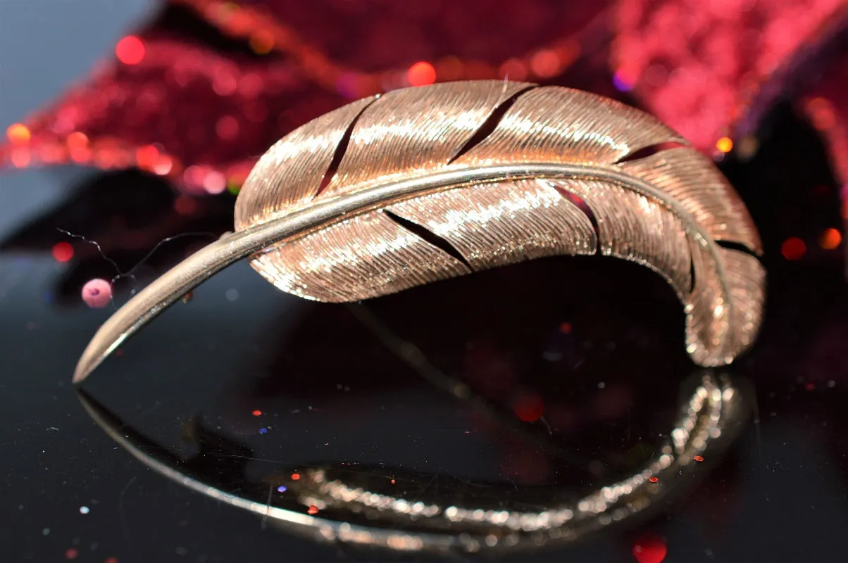 18K Rose Gold Feather Brooch