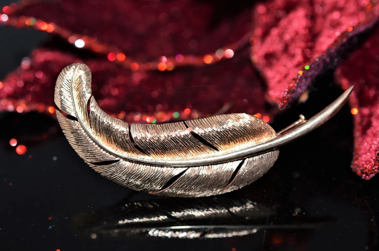 18K Rose Gold Feather Brooch