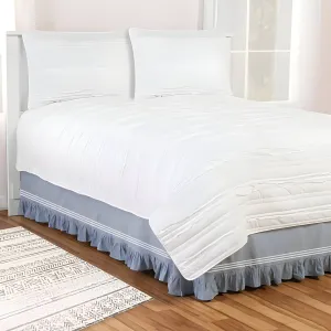 200TC Yarn Dyed Chambray Indigo Blue Triple Embroidery Ruffle Bed Skirt