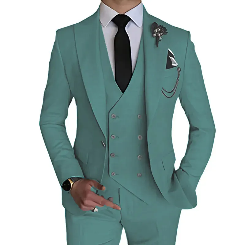 2023 Fashion New Men Leisure Boutique Business Solid Color Wedding Suit Coat Pants Vest 3 Pcs Set Dress Blazers Jacket Trousers