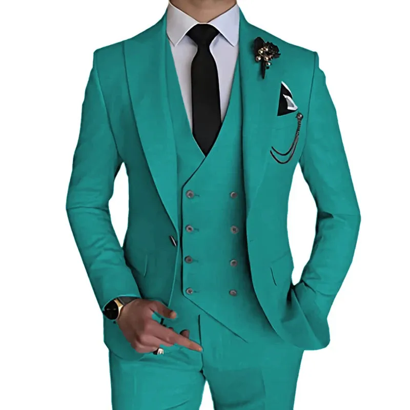 2023 Fashion New Men Leisure Boutique Business Solid Color Wedding Suit Coat Pants Vest 3 Pcs Set Dress Blazers Jacket Trousers