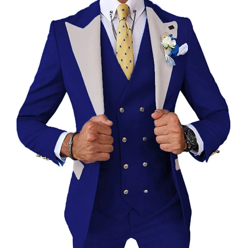 2023 Wedding Jacket Dress Blazers Coat Waistcoat Trousers Men Business 3 Piece Set Casual Slim Fit Suit Pants Vest