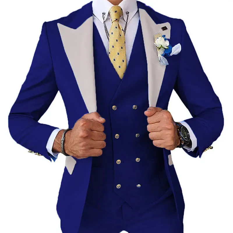 2023 Wedding Jacket Dress Blazers Coat Waistcoat Trousers Men Business 3 Piece Set Casual Slim Fit Suit Pants Vest
