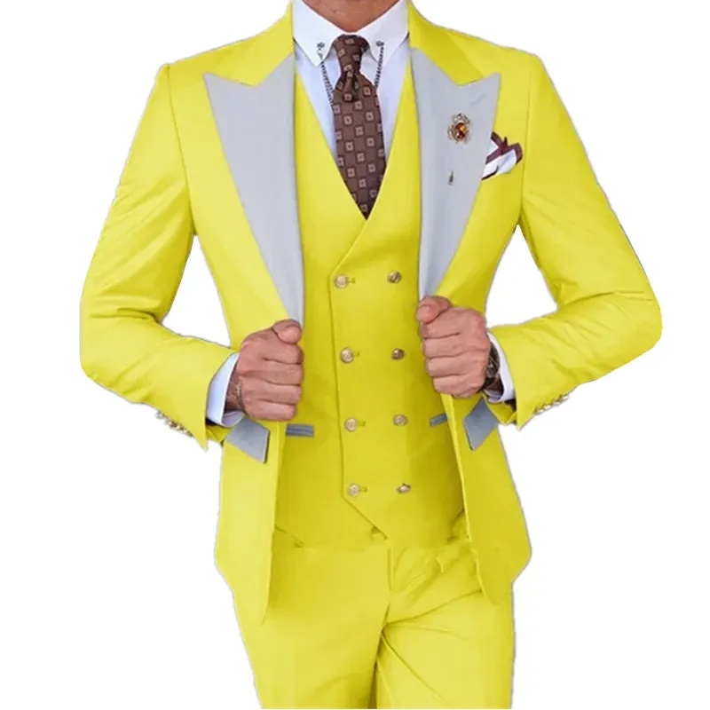 2023 Wedding Jacket Dress Blazers Coat Waistcoat Trousers Men Business 3 Piece Set Casual Slim Fit Suit Pants Vest