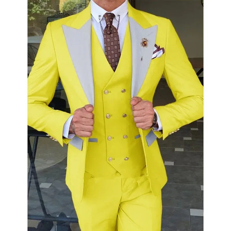 2023 Wedding Jacket Dress Blazers Coat Waistcoat Trousers Men Business 3 Piece Set Casual Slim Fit Suit Pants Vest
