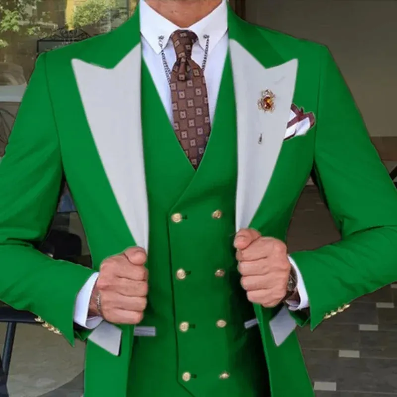 2023 Wedding Jacket Dress Blazers Coat Waistcoat Trousers Men Business 3 Piece Set Casual Slim Fit Suit Pants Vest