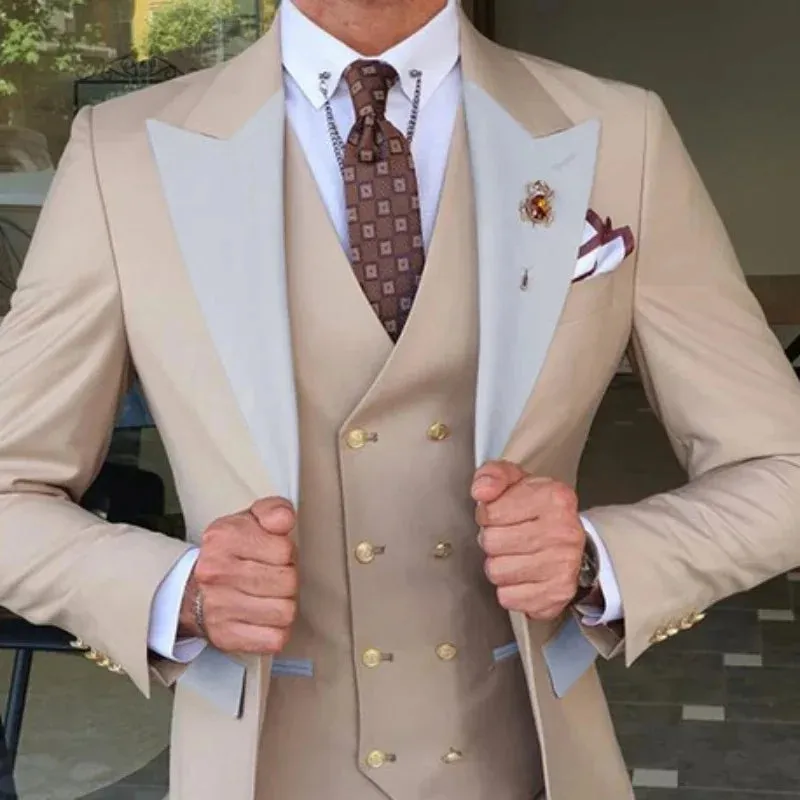 2023 Wedding Jacket Dress Blazers Coat Waistcoat Trousers Men Business 3 Piece Set Casual Slim Fit Suit Pants Vest