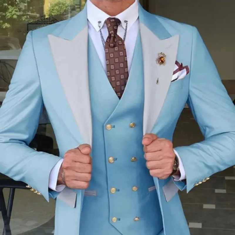 2023 Wedding Jacket Dress Blazers Coat Waistcoat Trousers Men Business 3 Piece Set Casual Slim Fit Suit Pants Vest