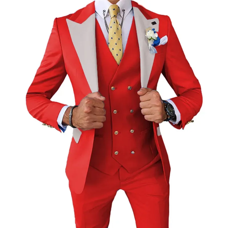 2023 Wedding Jacket Dress Blazers Coat Waistcoat Trousers Men Business 3 Piece Set Casual Slim Fit Suit Pants Vest