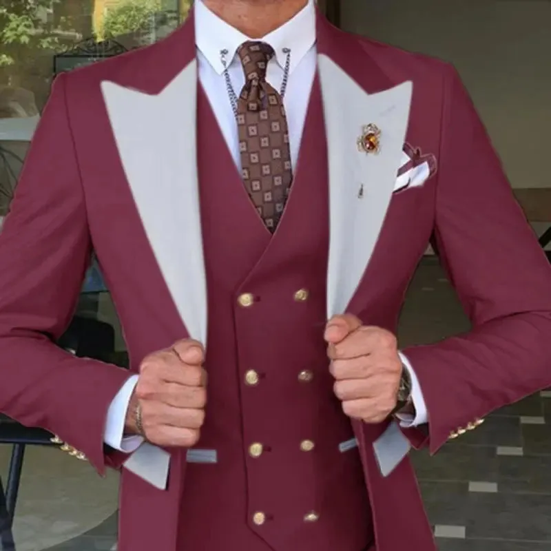 2023 Wedding Jacket Dress Blazers Coat Waistcoat Trousers Men Business 3 Piece Set Casual Slim Fit Suit Pants Vest