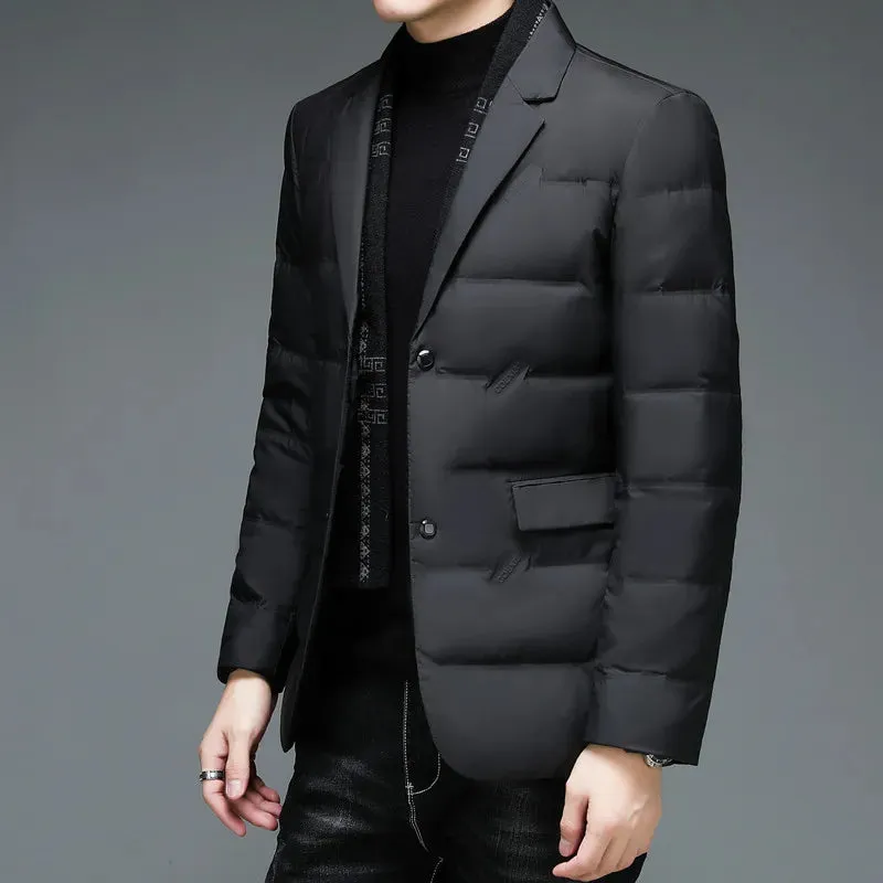 2023 Winter Down Men's Business Suit Light Business Slim Gentleman Korean Casual Fashion Scarf Collar Detachable Winter Blazer