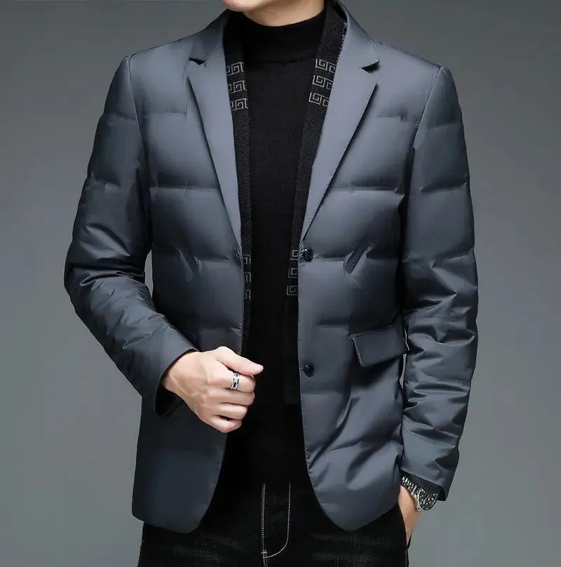 2023 Winter Down Men's Business Suit Light Business Slim Gentleman Korean Casual Fashion Scarf Collar Detachable Winter Blazer