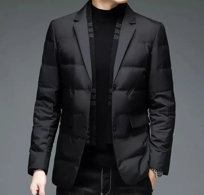 2023 Winter Down Men's Business Suit Light Business Slim Gentleman Korean Casual Fashion Scarf Collar Detachable Winter Blazer