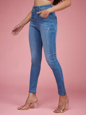 24/7 Comfort Blue Skinny-Fit High-Rise Zipper Detailing Stretchable Denim Jeans