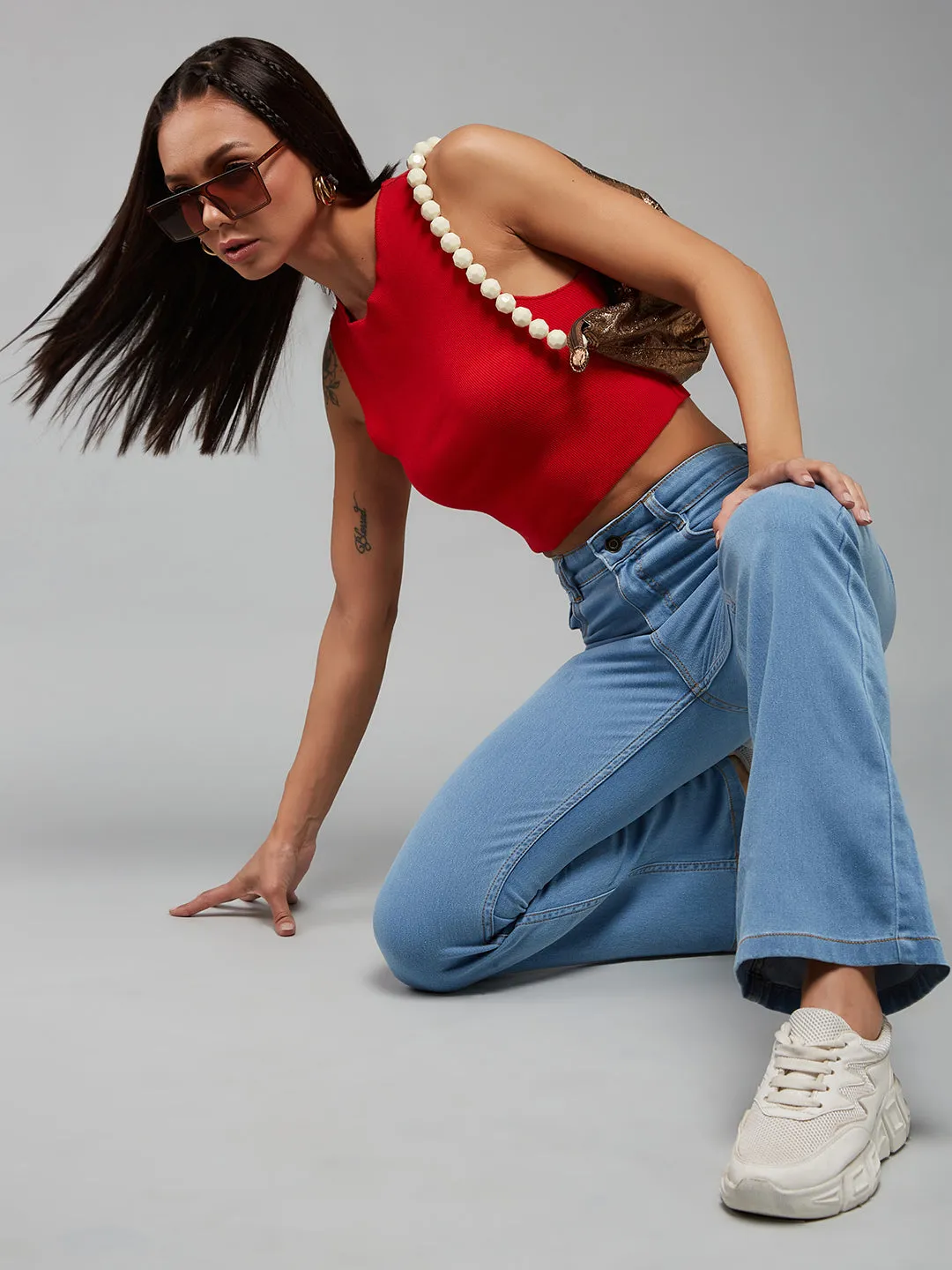 24/7 Comfort Light Blue Bell-Bottom Bootcut High-Rise Stretchable Denim Light Weight Jeans