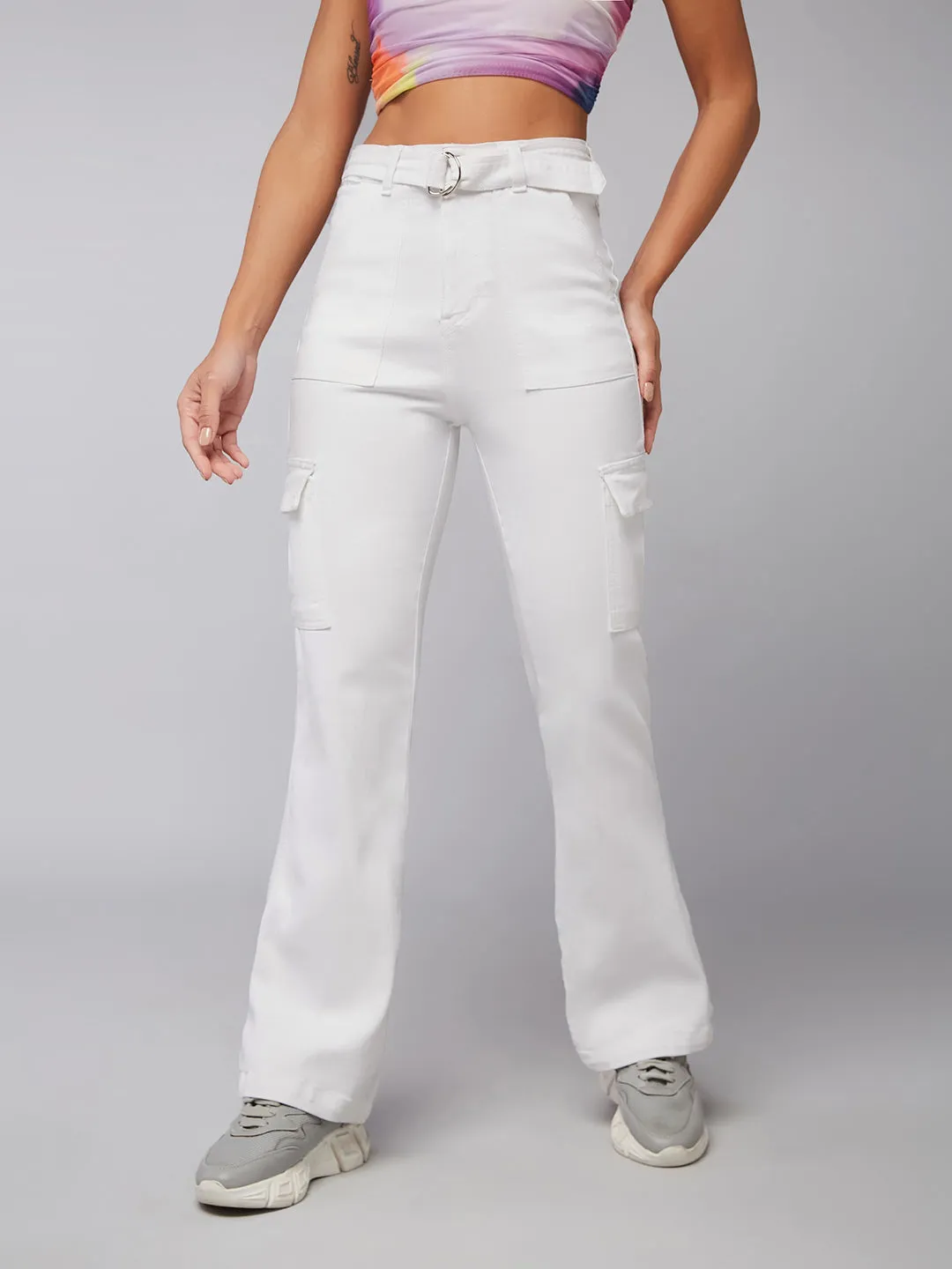 24/7 Comfort White Wide-Leg High-Rise Stretchable Denim Jeans