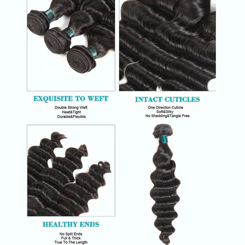 3 Bundles 9A Loose Deep Wave Human Hair Bundles Natural Color