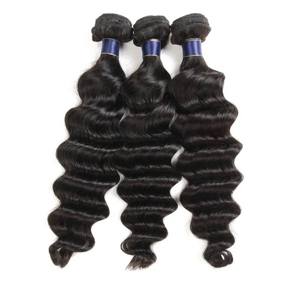 3 Bundles 9A Loose Deep Wave Human Hair Bundles Natural Color