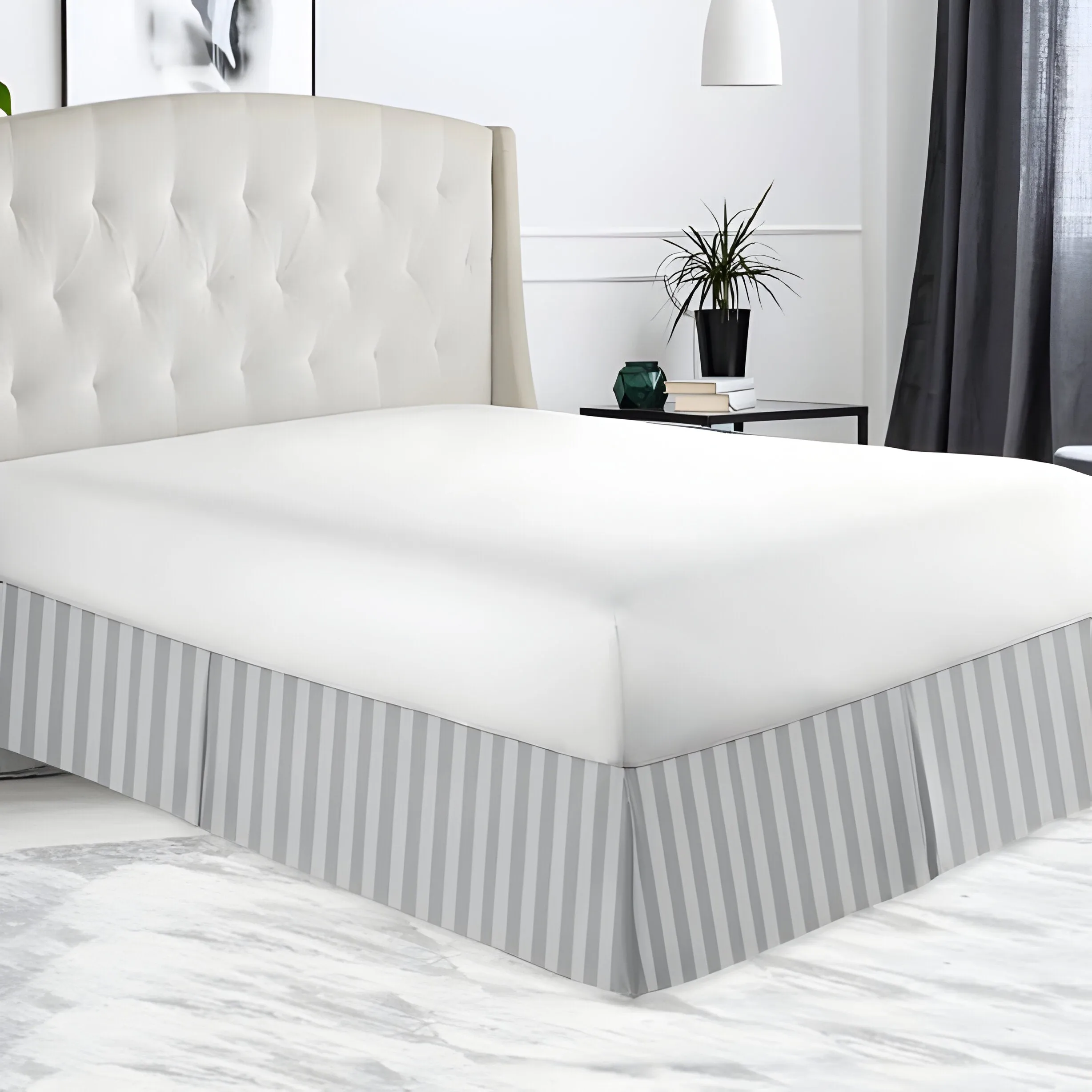 300TC Sateen Stripe Cotton Tailored Bed Skirt