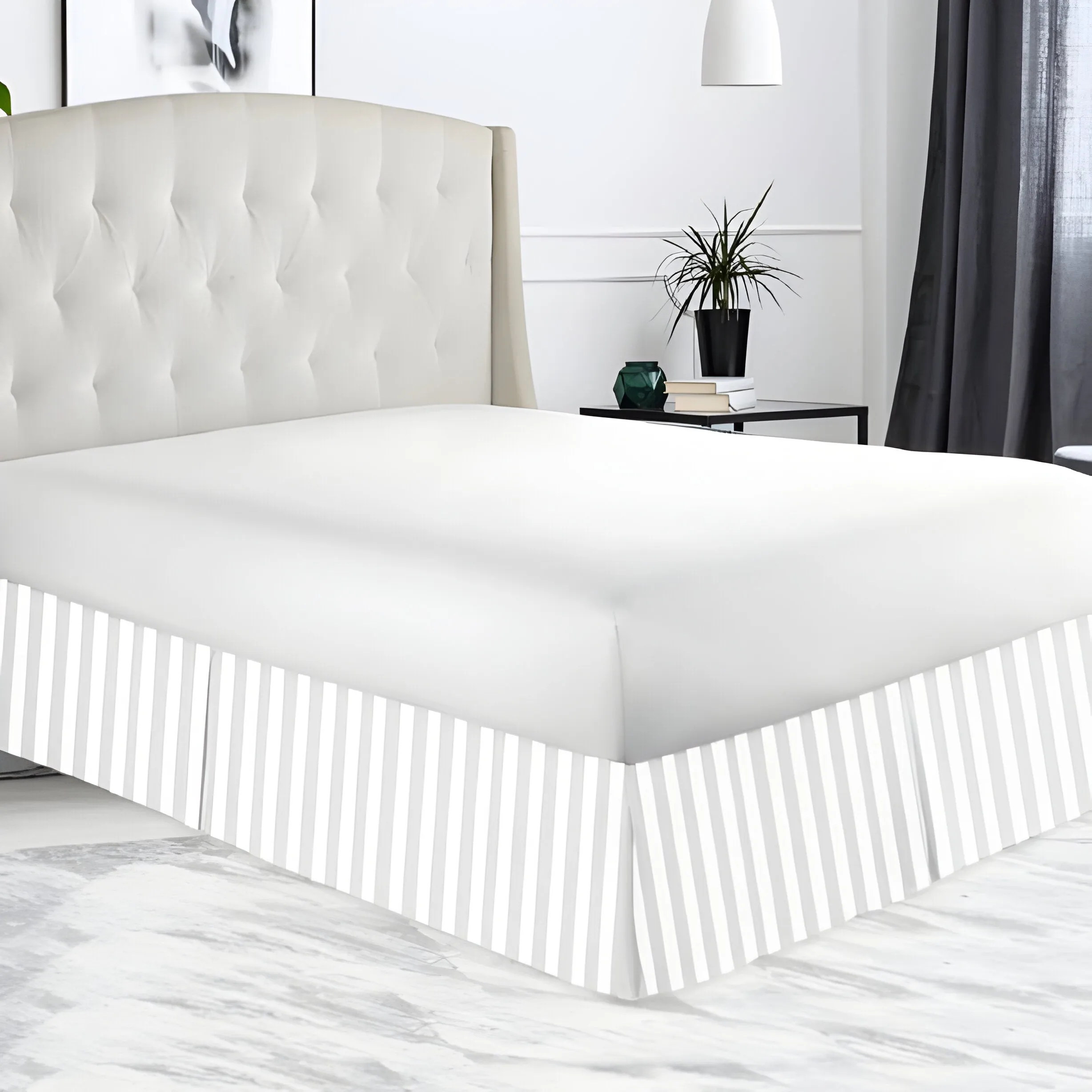 300TC Sateen Stripe Cotton Tailored Bed Skirt