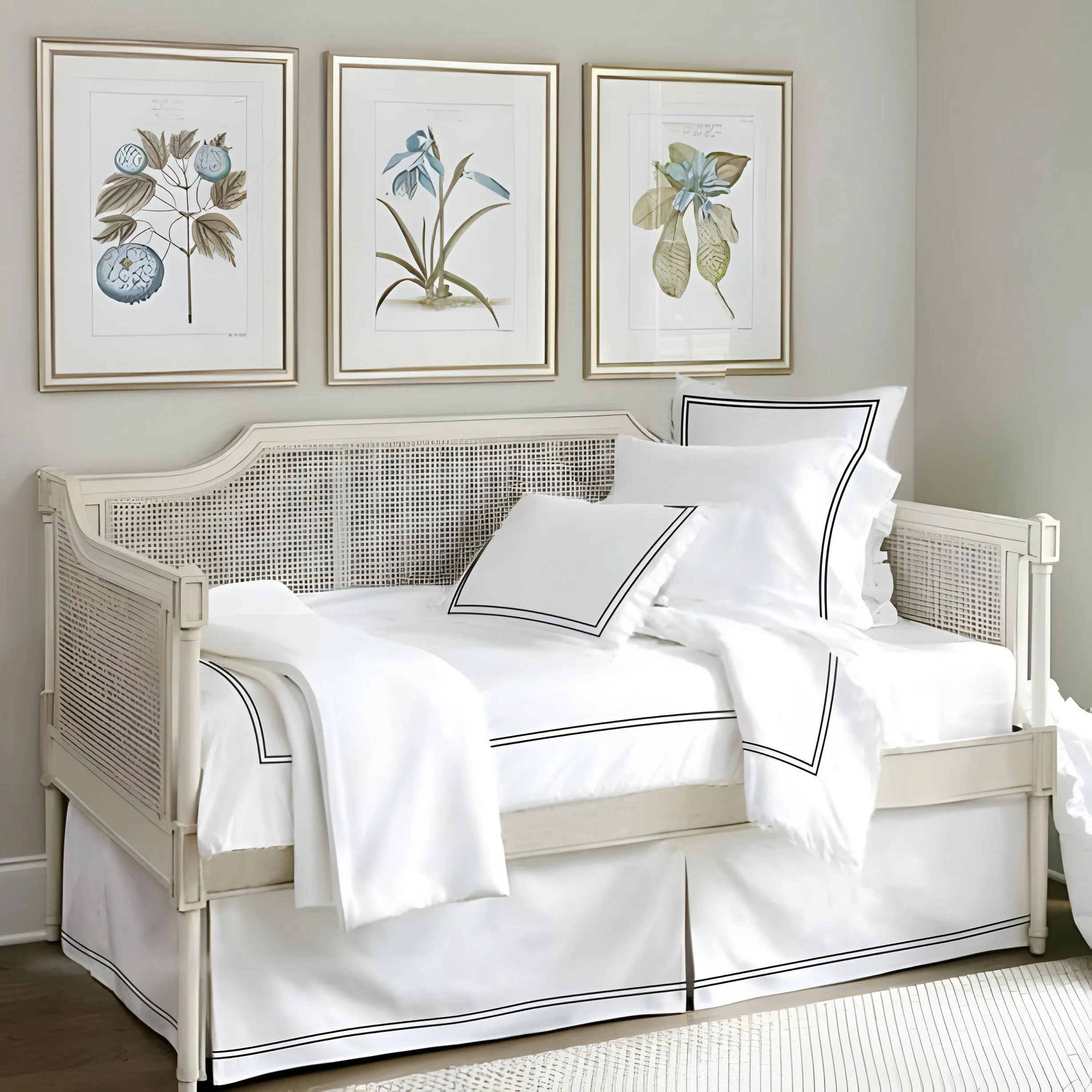 400TC Daybed Sateen Solid Cotton Double Embroidered Tailored Bed Skirt