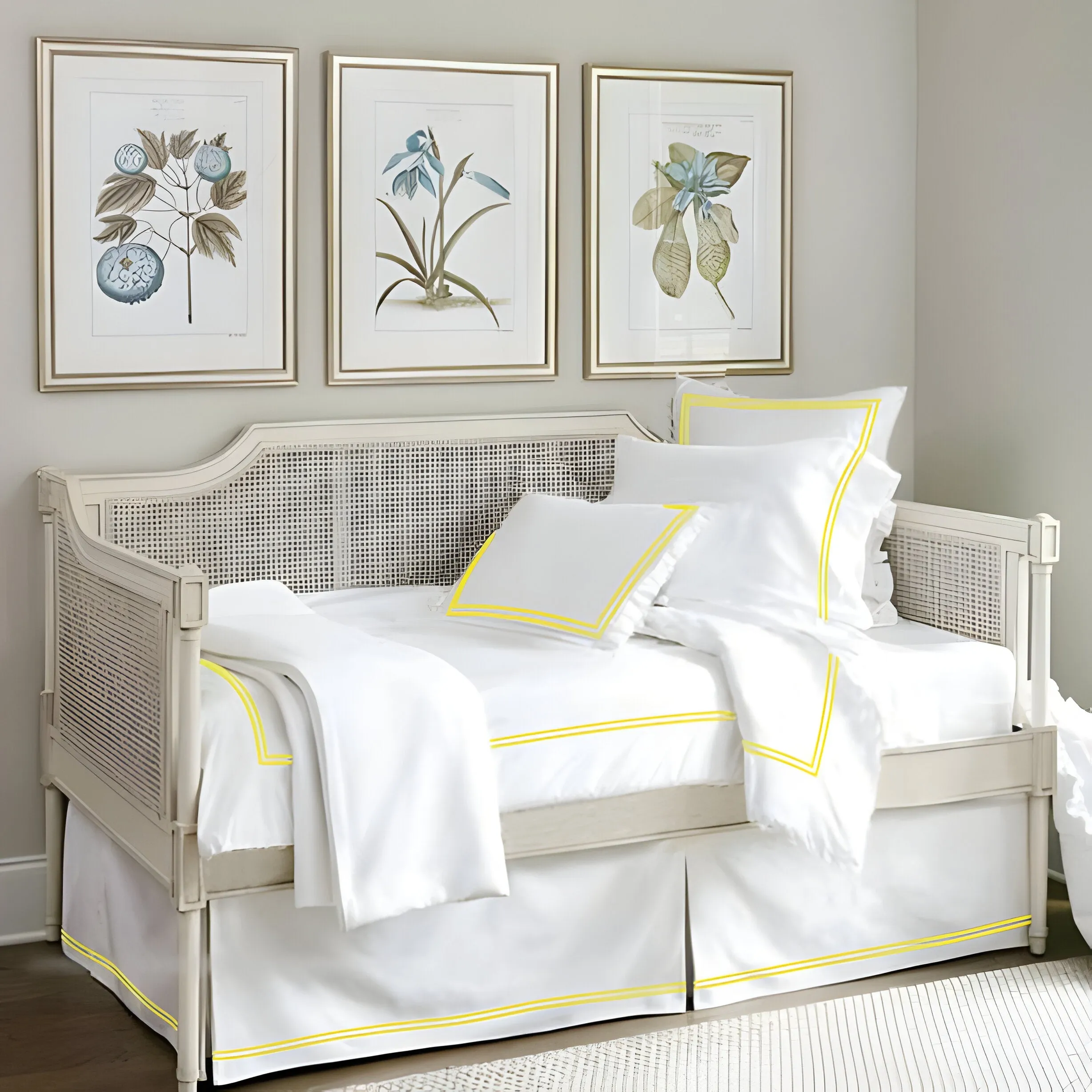 400TC Daybed Sateen Solid Cotton Double Embroidered Tailored Bed Skirt