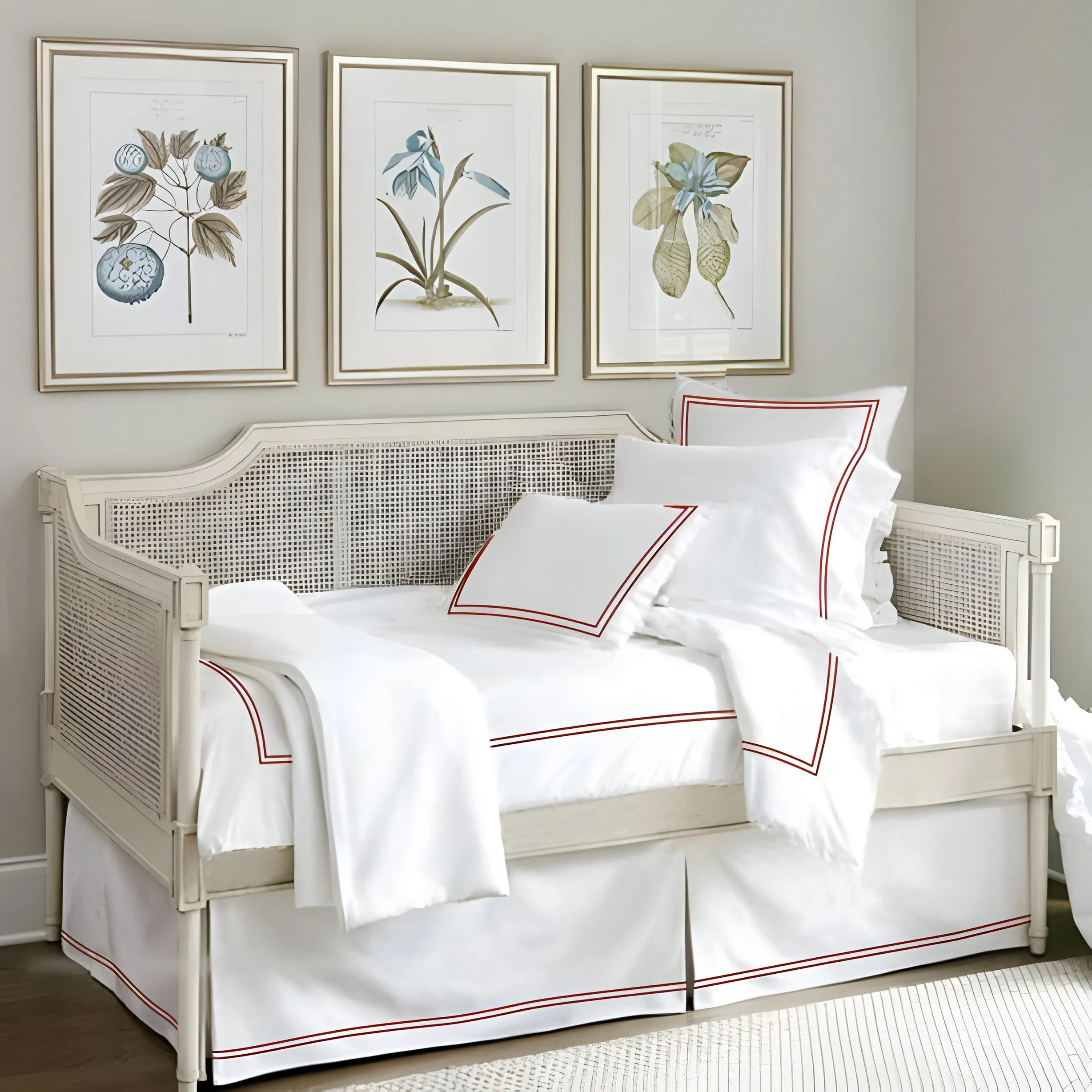 400TC Daybed Sateen Solid Cotton Double Embroidered Tailored Bed Skirt