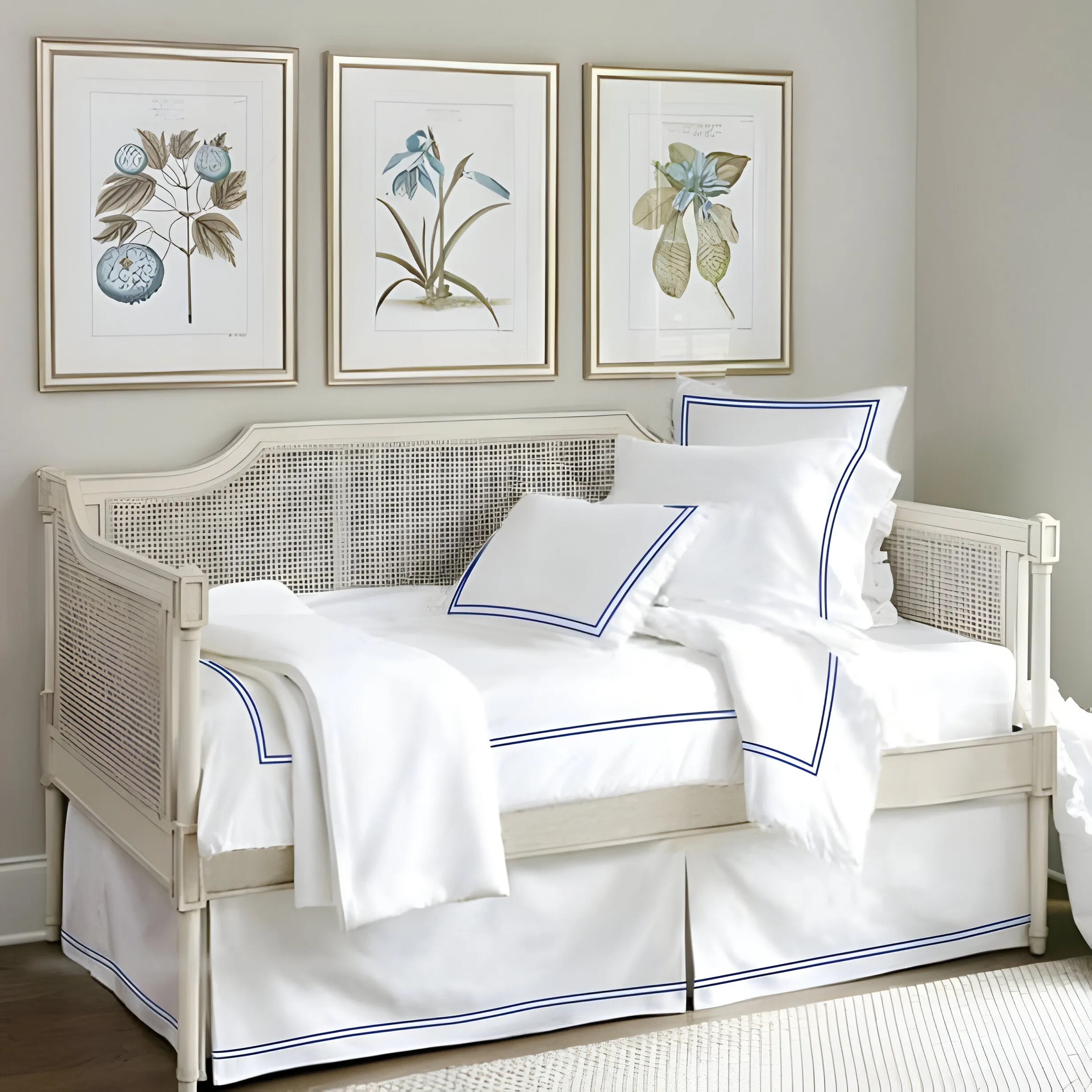 400TC Daybed Sateen Solid Cotton Double Embroidered Tailored Bed Skirt