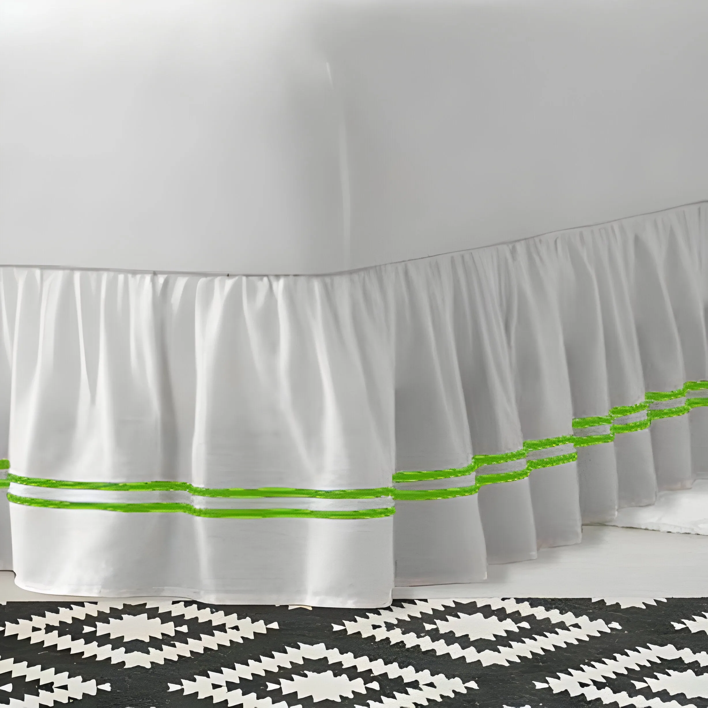400TC Sateen Solid Cotton Double Embroidered Gathered Bed Skirt