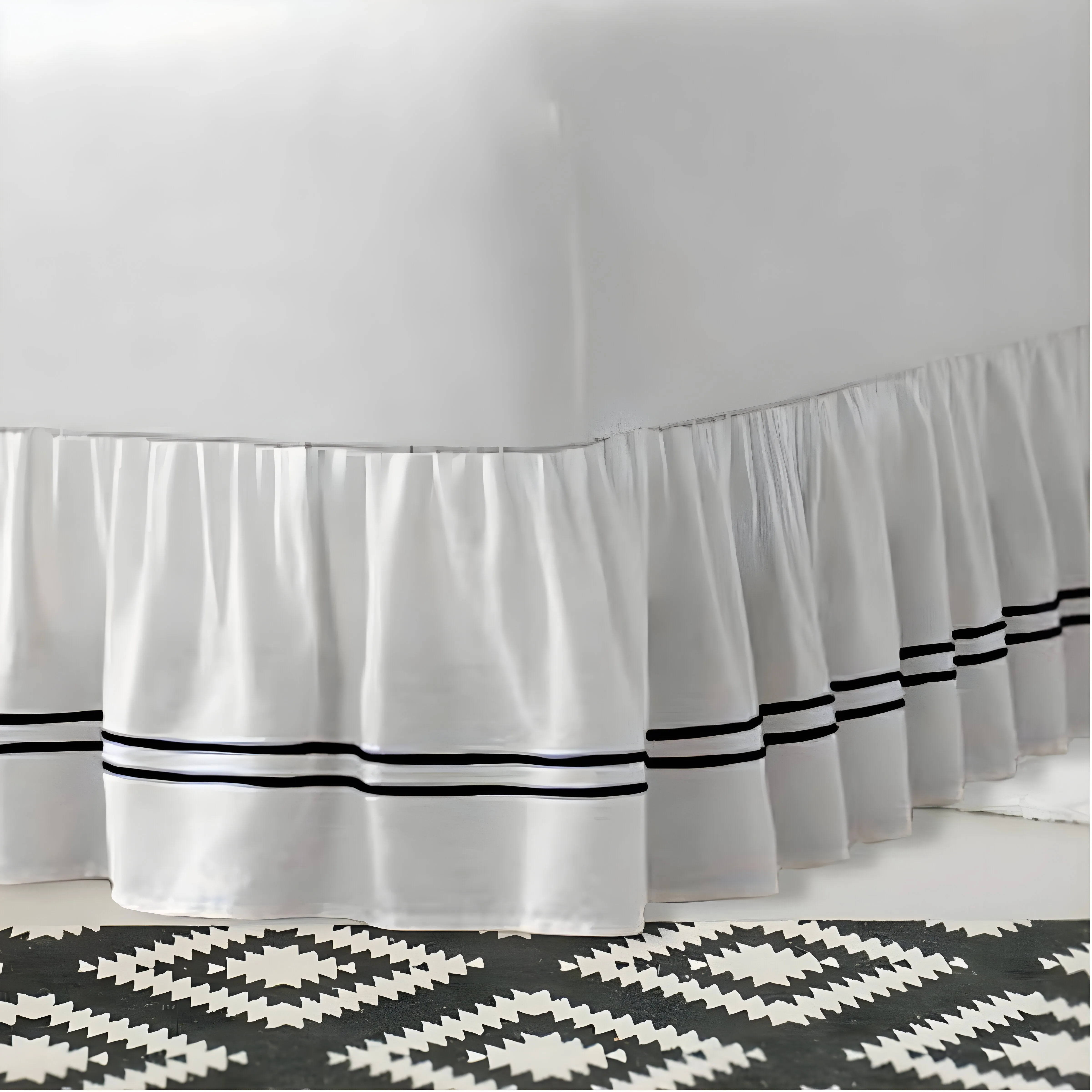 400TC Sateen Solid Cotton Double Embroidered Gathered Bed Skirt