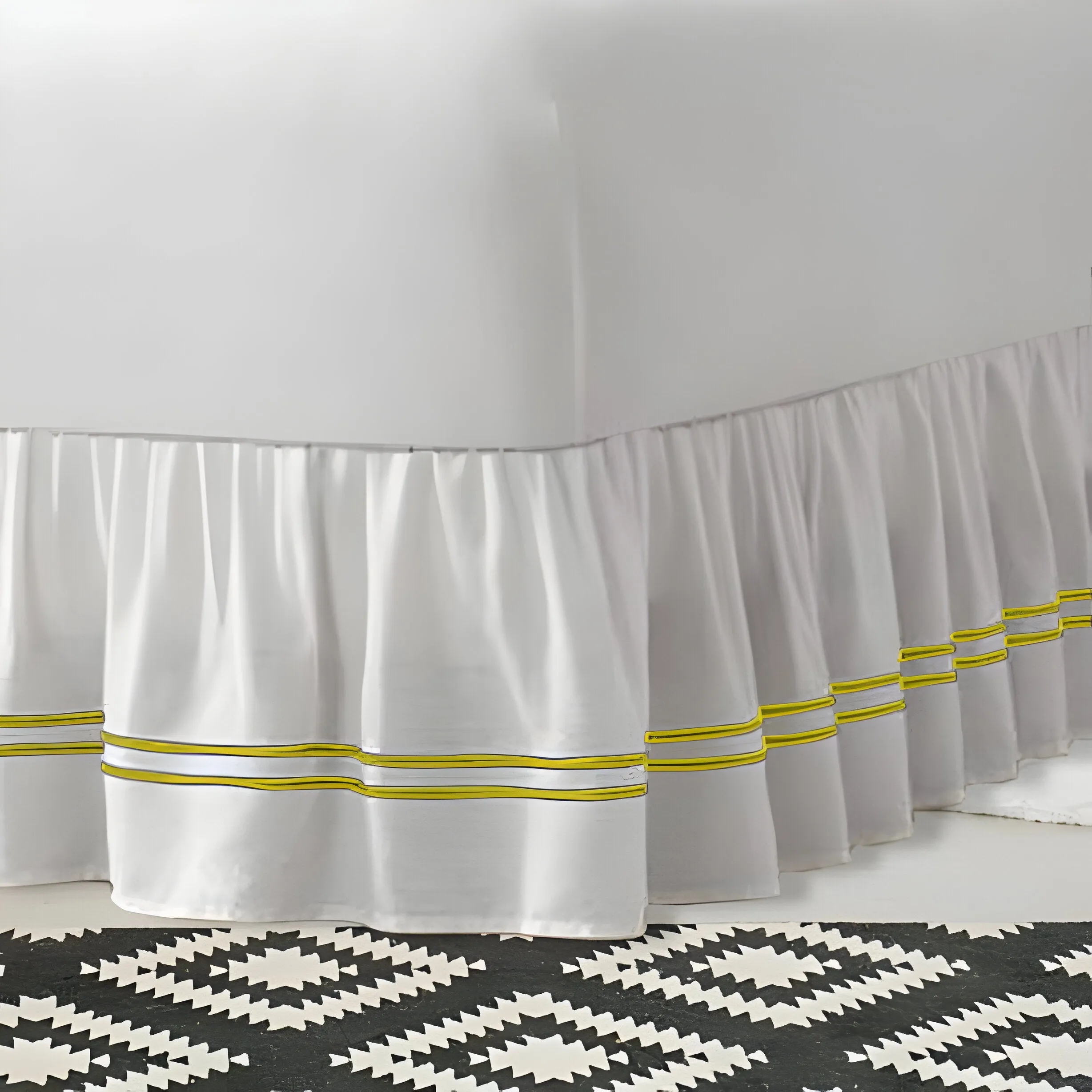 400TC Sateen Solid Cotton Double Embroidered Gathered Bed Skirt