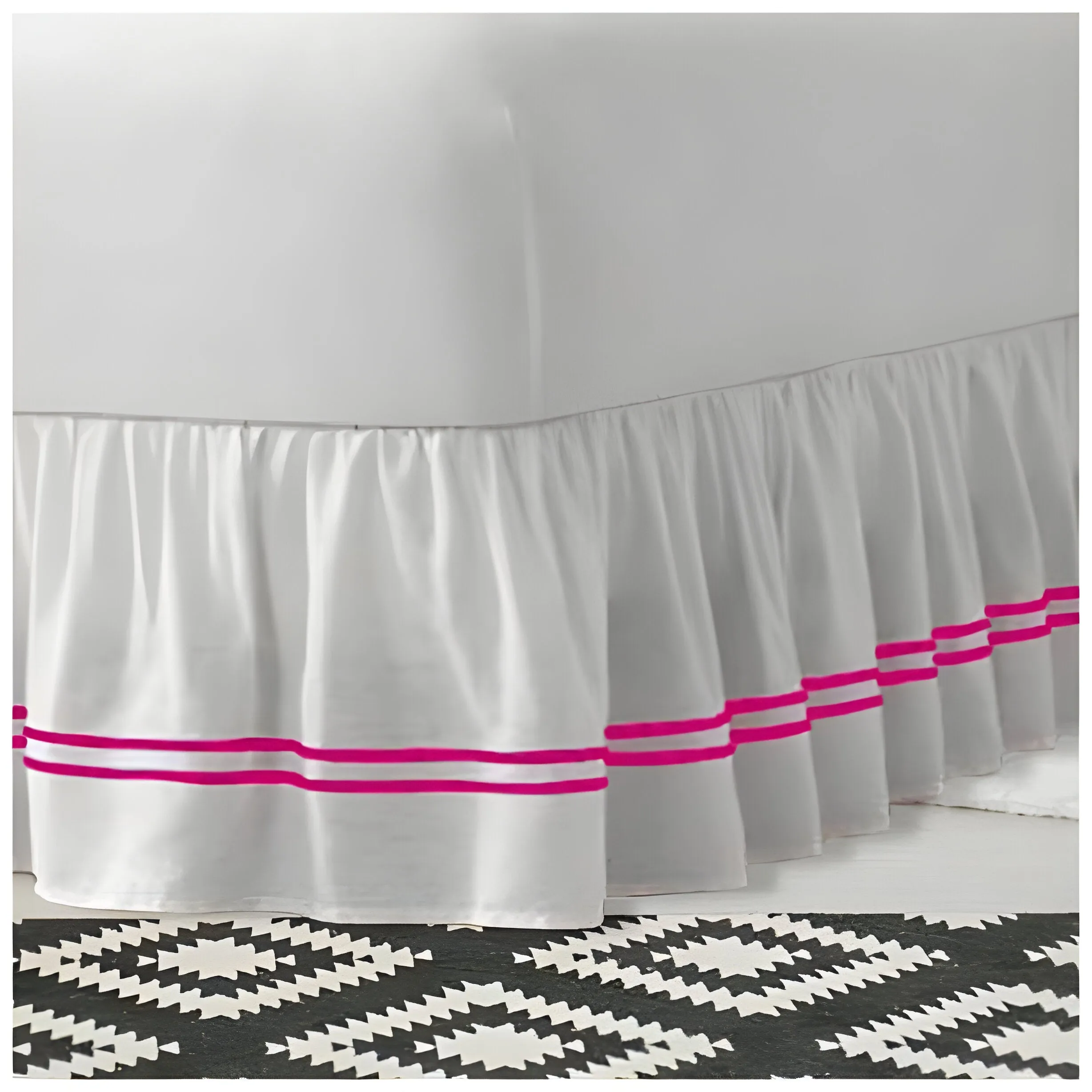 400TC Sateen Solid Cotton Double Embroidered Gathered Bed Skirt
