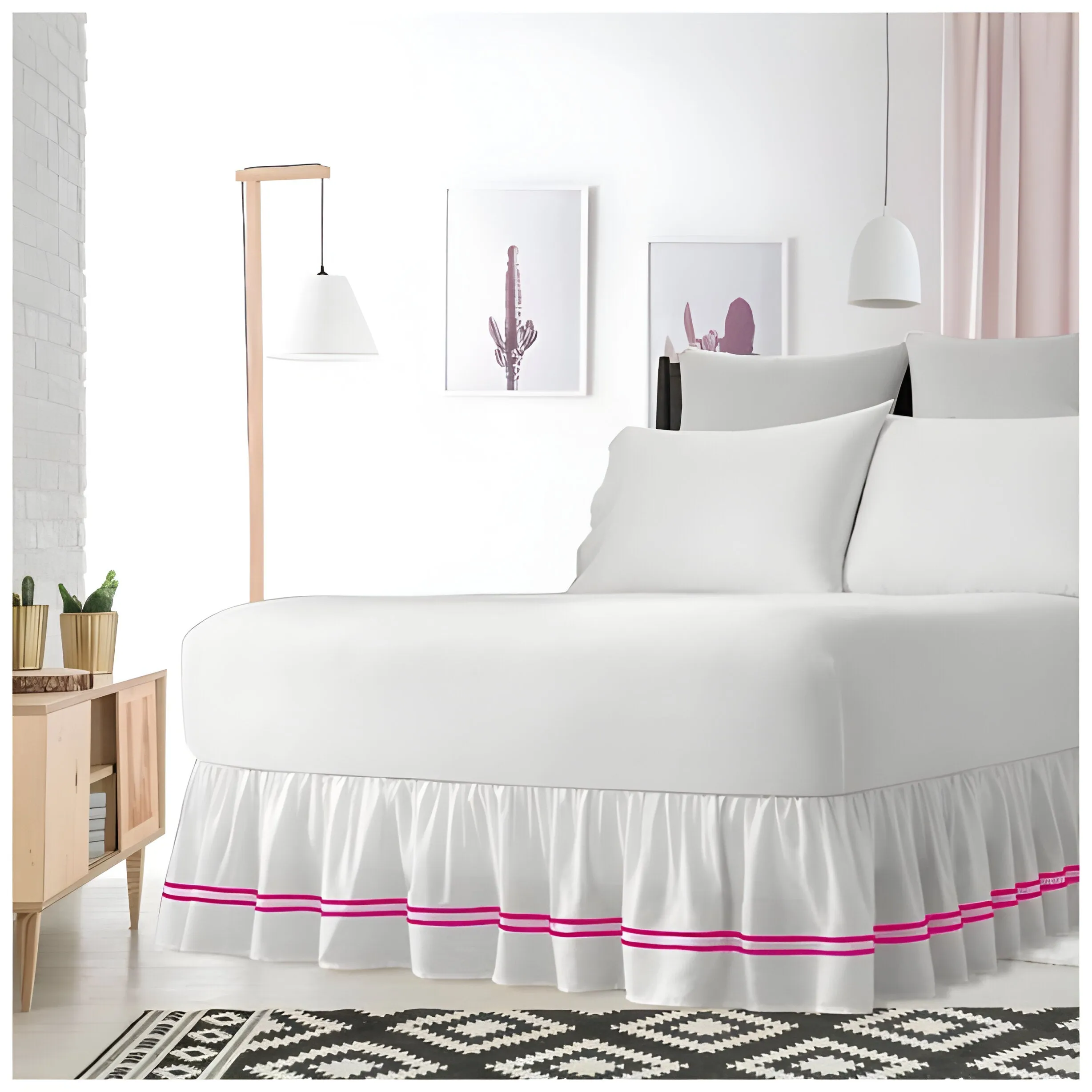 400TC Sateen Solid Cotton Double Embroidered Gathered Bed Skirt