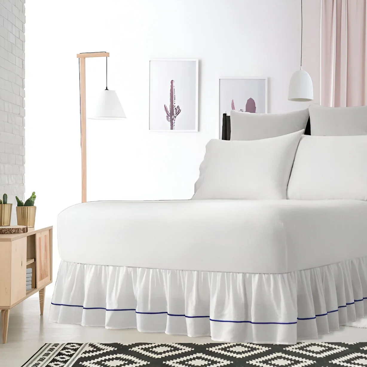 400TC Sateen Solid Cotton Single Embroidered Gathered Bed Skirt