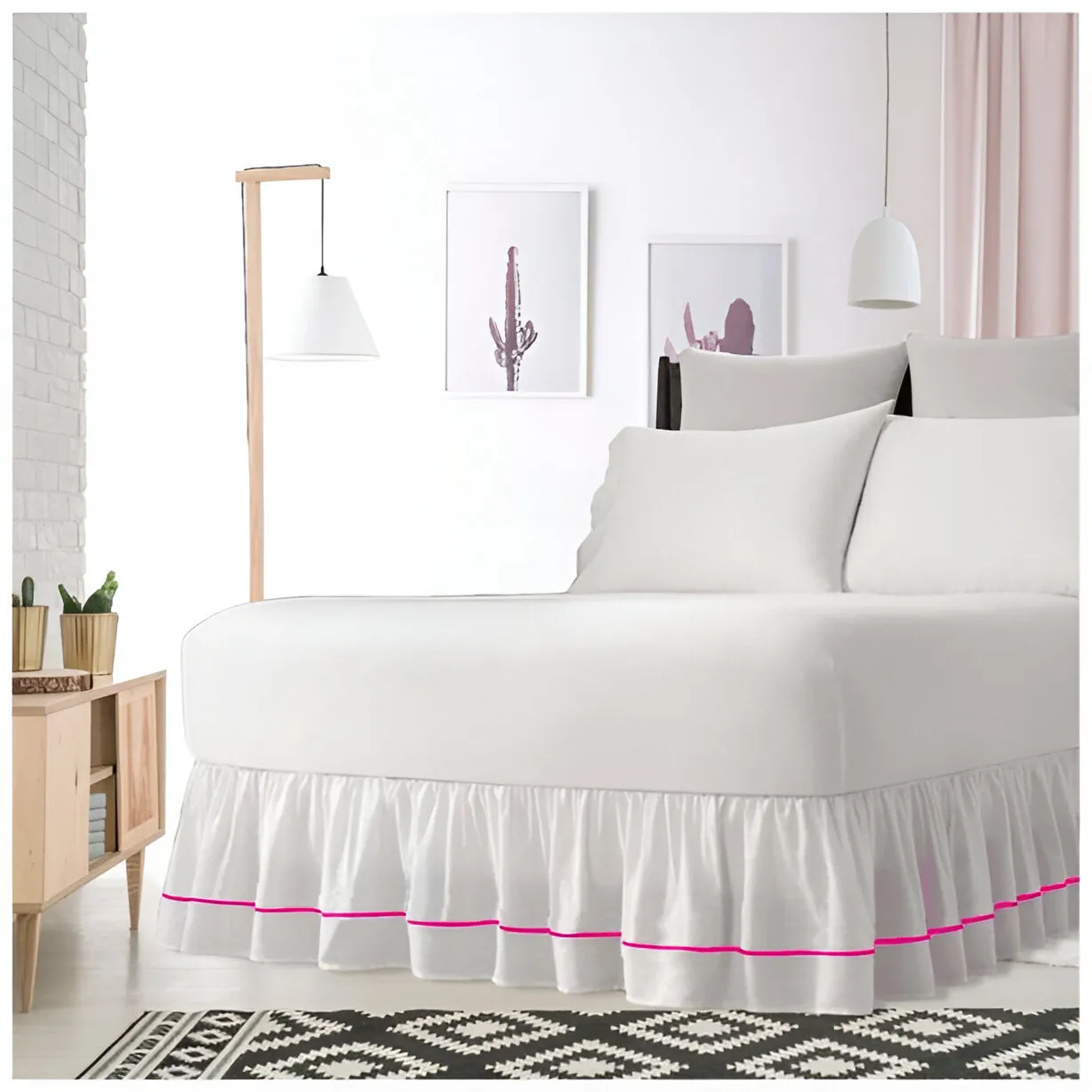 400TC Sateen Solid Cotton Single Embroidered Gathered Bed Skirt