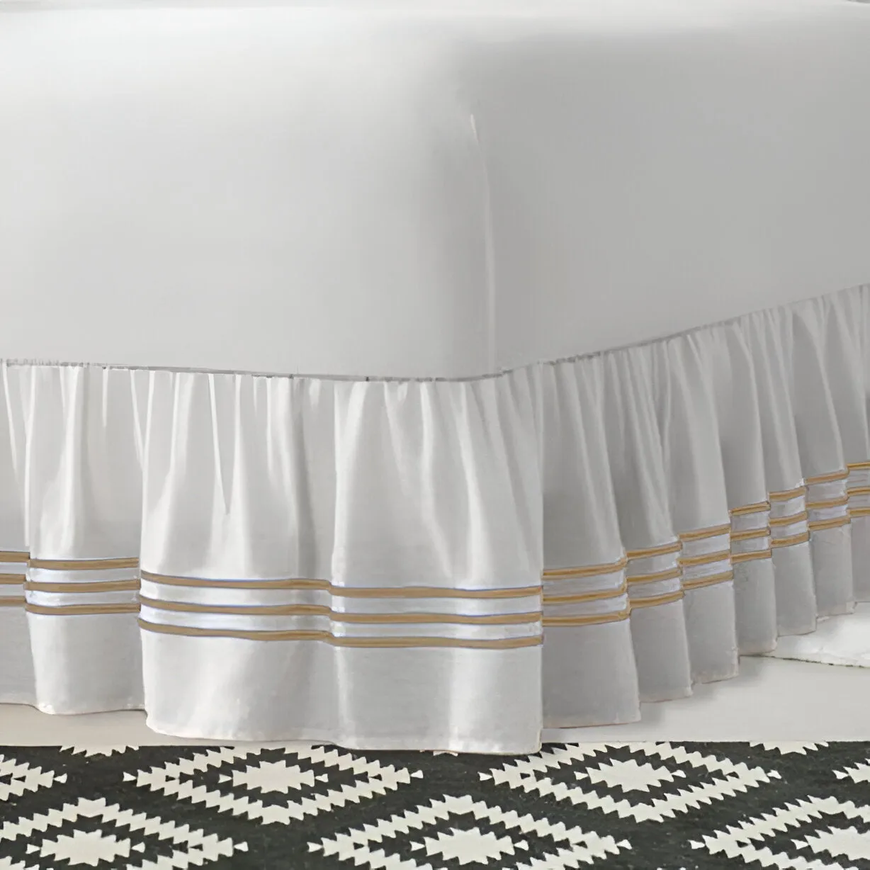 400TC Sateen Solid Cotton Triple Embroidered Gathered Bed Skirt