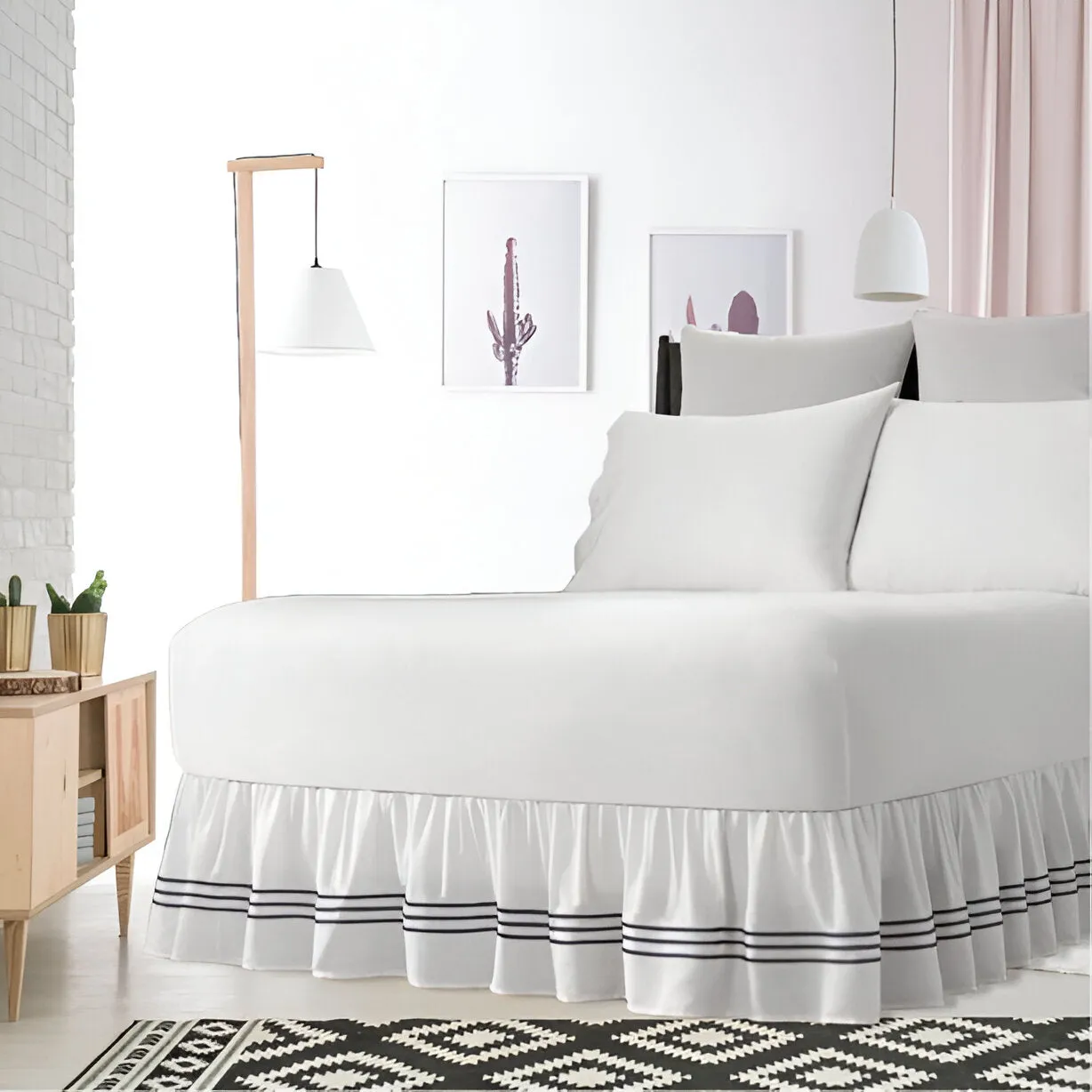 400TC Sateen Solid Cotton Triple Embroidered Gathered Bed Skirt