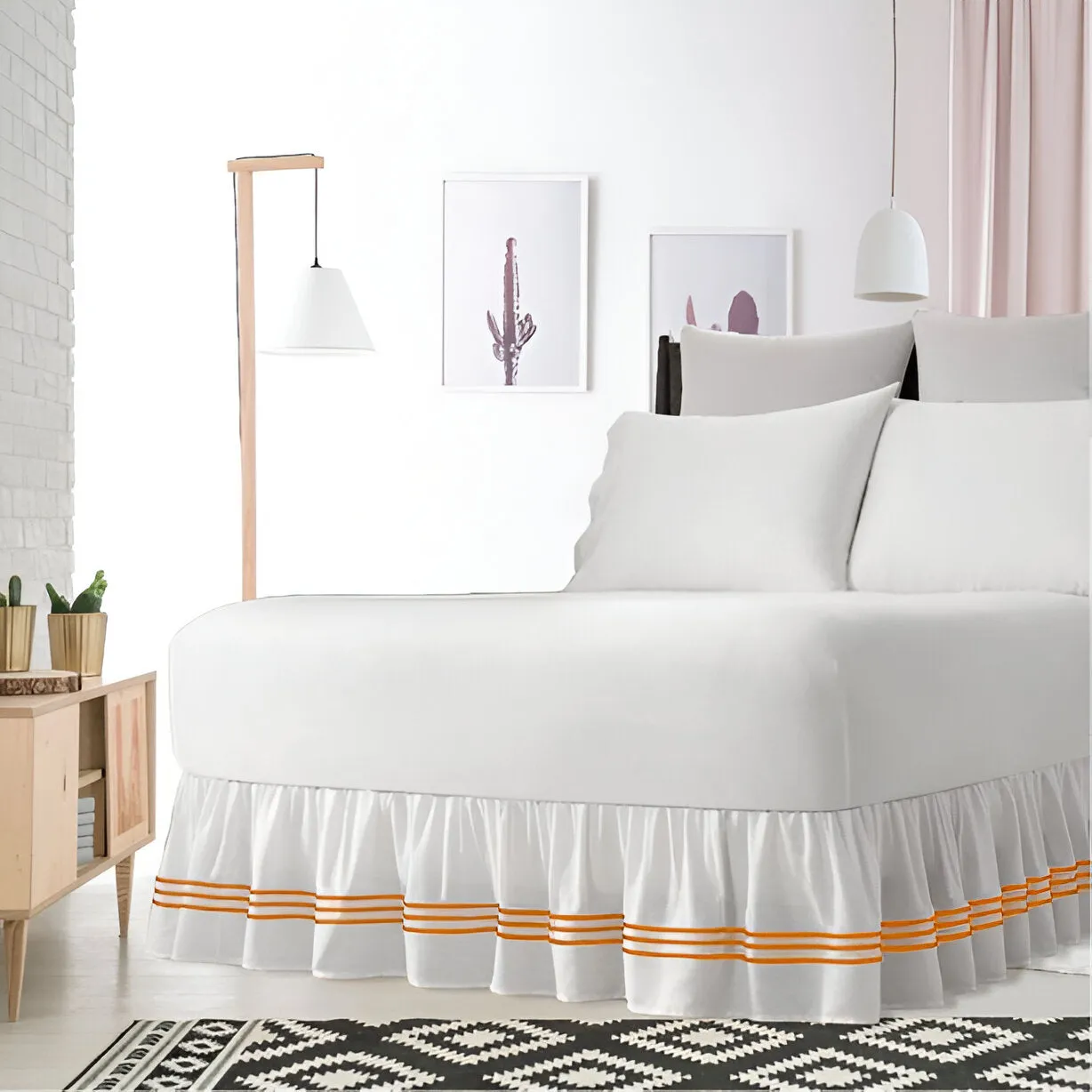 400TC Sateen Solid Cotton Triple Embroidered Gathered Bed Skirt