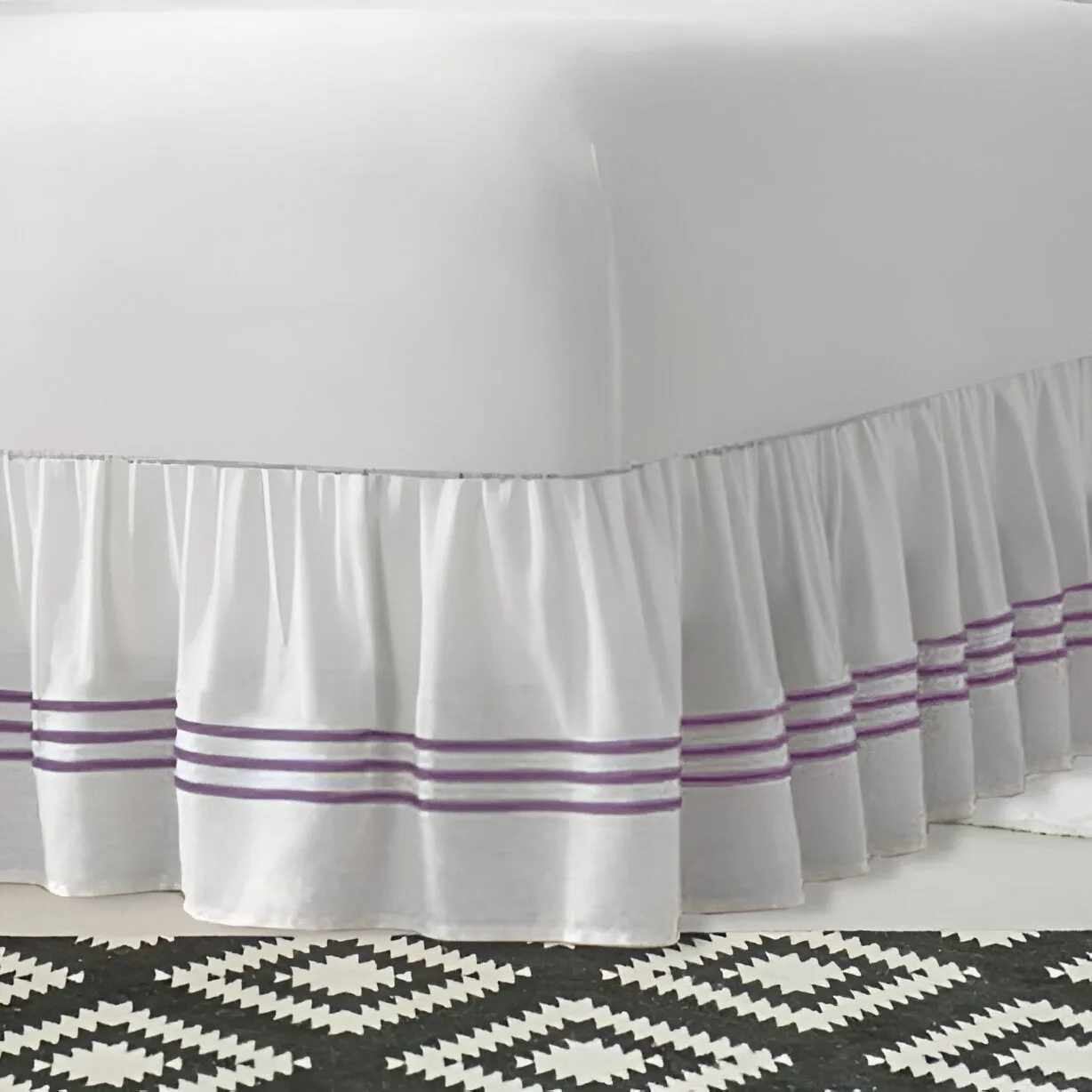 400TC Sateen Solid Cotton Triple Embroidered Gathered Bed Skirt