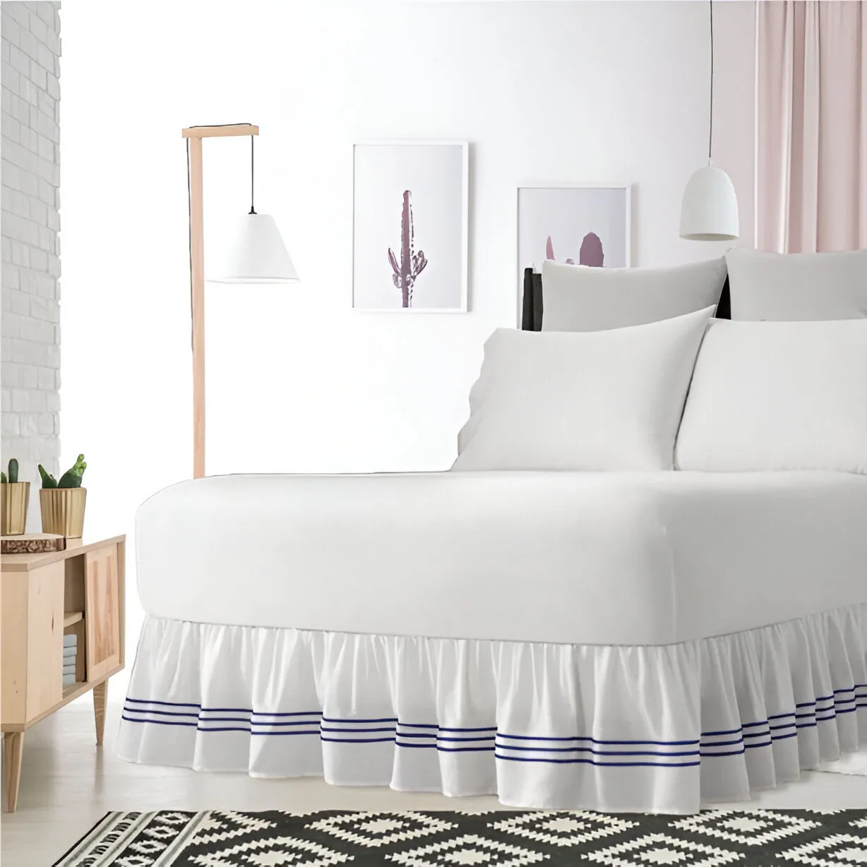 400TC Sateen Solid Cotton Triple Embroidered Gathered Bed Skirt