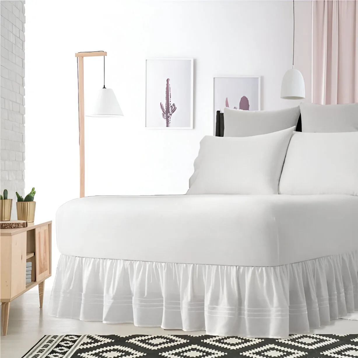 400TC Sateen Solid Cotton Triple Embroidered Gathered Bed Skirt