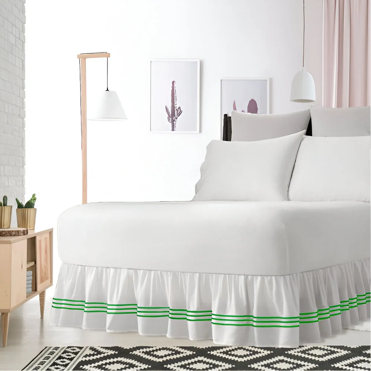 400TC Sateen Solid Cotton Triple Embroidered Gathered Bed Skirt