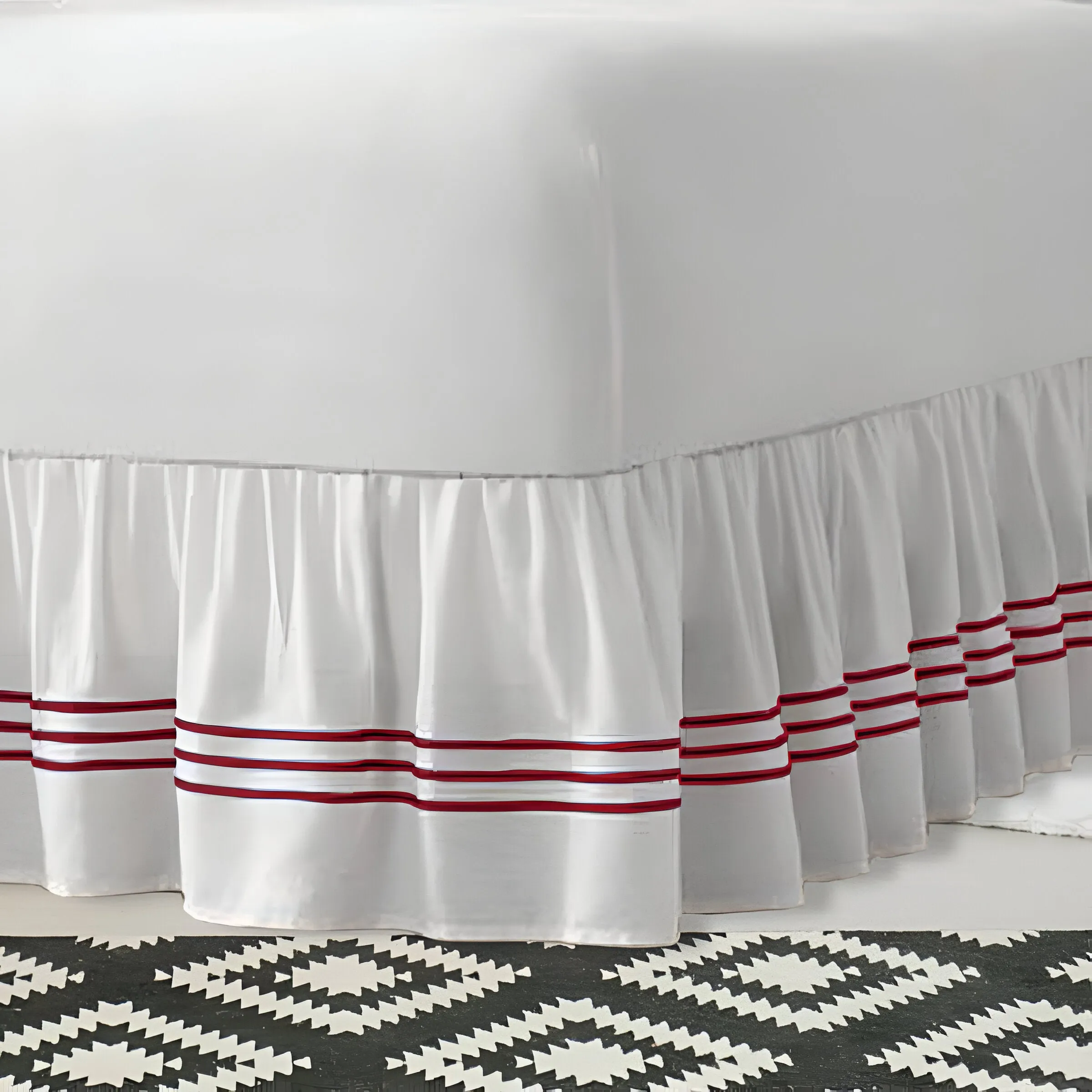 400TC Sateen Solid Cotton Triple Embroidered Gathered Bed Skirt