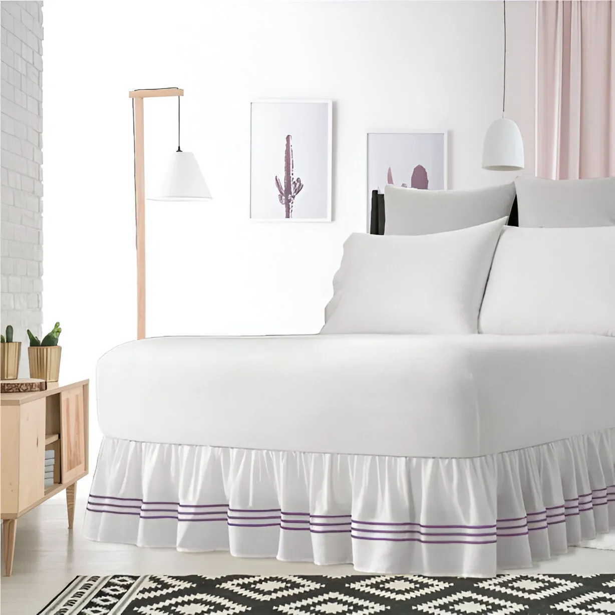 400TC Sateen Solid Cotton Triple Embroidered Gathered Bed Skirt