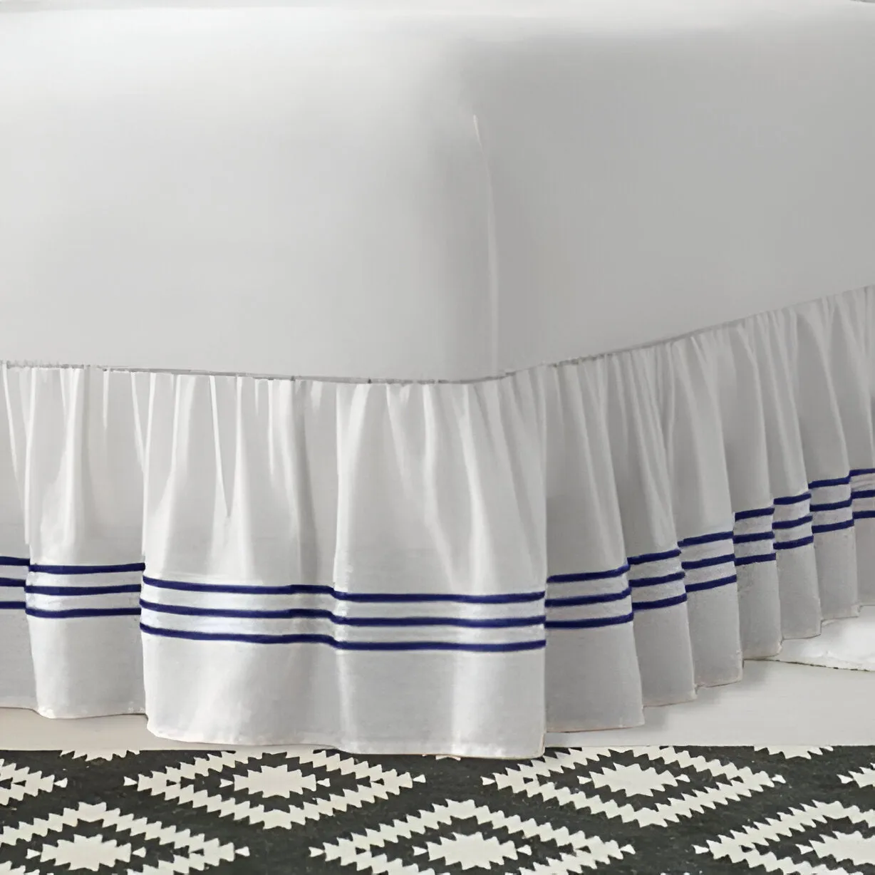 400TC Sateen Solid Cotton Triple Embroidered Gathered Bed Skirt