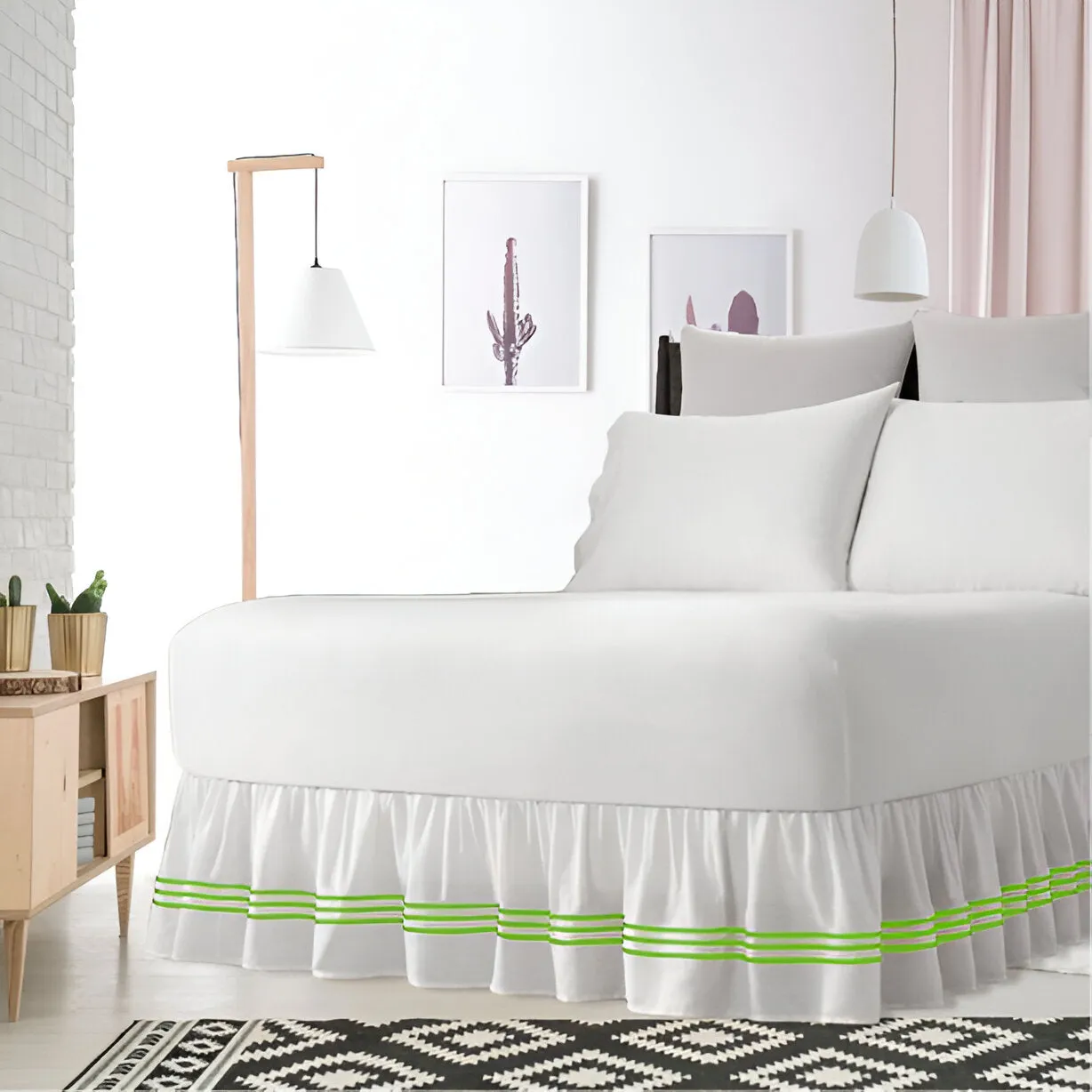 400TC Sateen Solid Cotton Triple Embroidered Gathered Bed Skirt