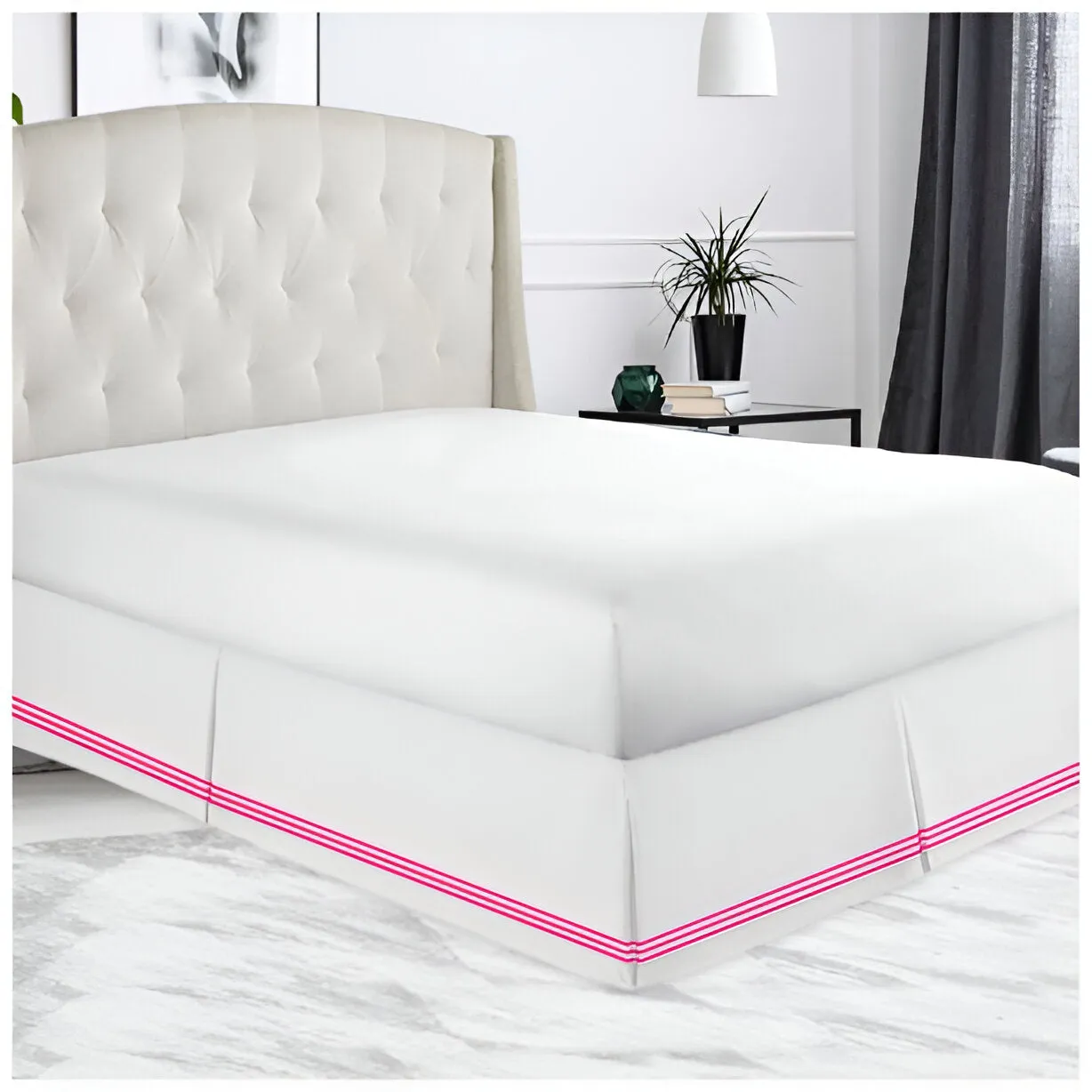 400TC Sateen Solid Cotton Triple Embroidered Tailored Bed Skirt