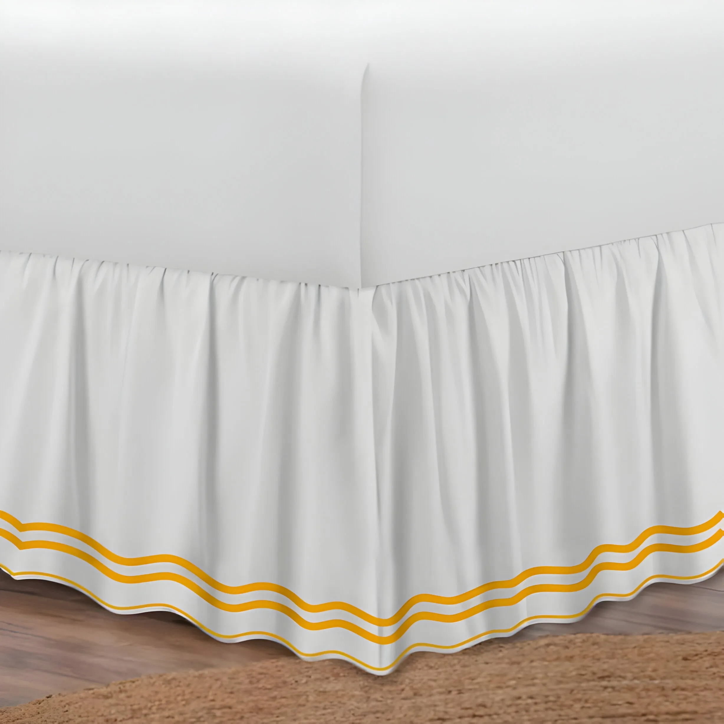 400TC Wavy Embroidery & Border Cotton Sateen Solid Bed Skirt