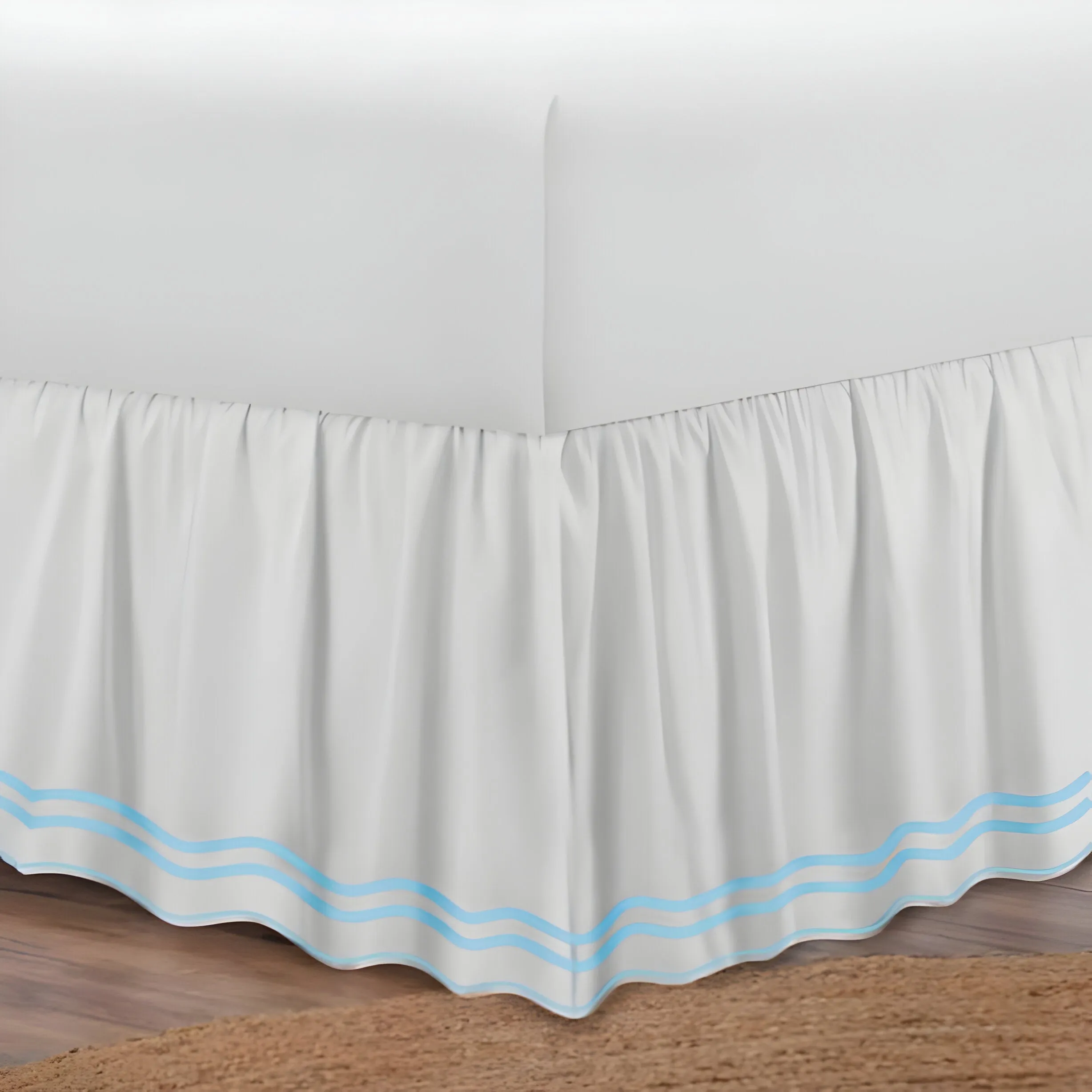 400TC Wavy Embroidery & Border Cotton Sateen Solid Bed Skirt