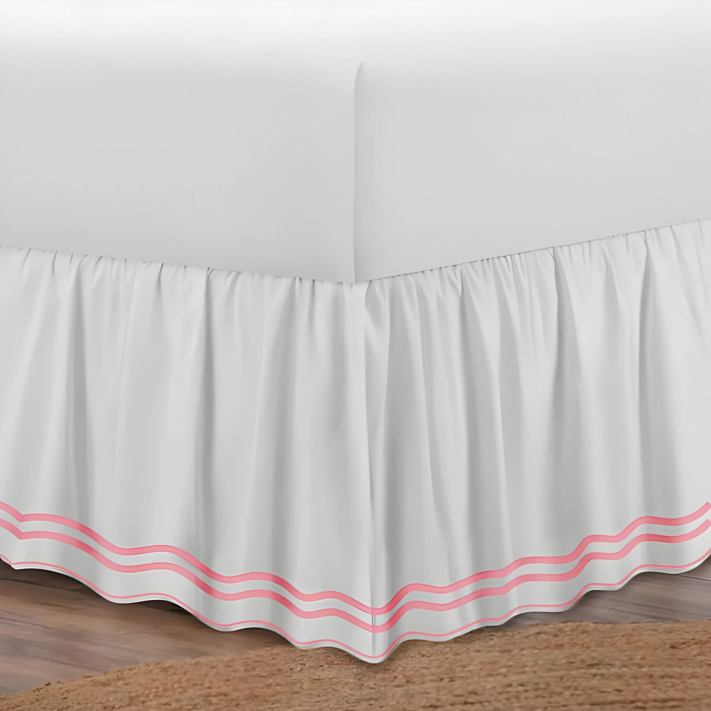 400TC Wavy Embroidery & Border Cotton Sateen Solid Bed Skirt